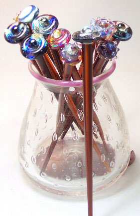 Glass Hair Sticks with Paperweight Tops 
